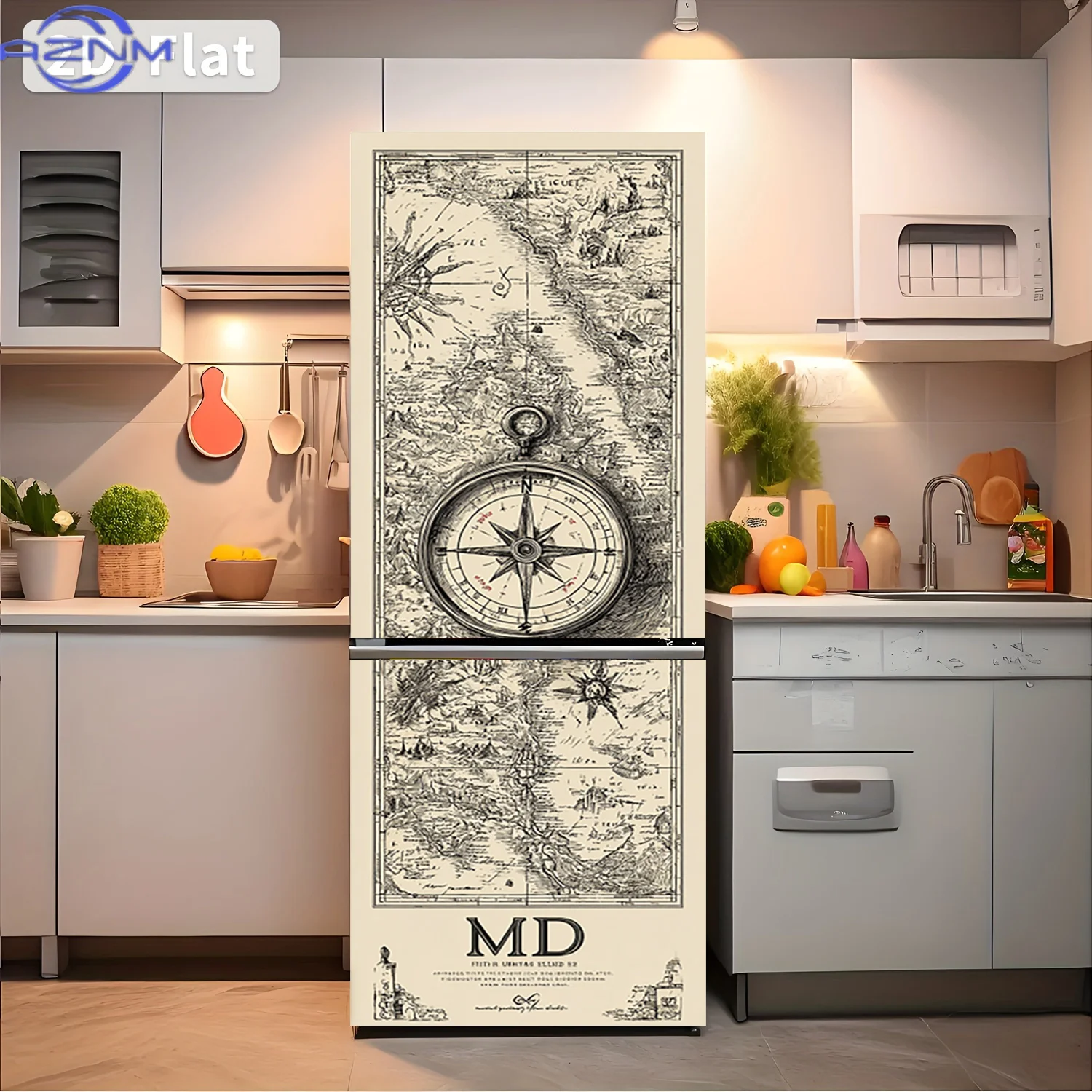 1pc of Refrigerator Sticker Measuring  Featuring a Map And Compass Design, Self-Adhesive Wall Decor Suitable for Cabinets And