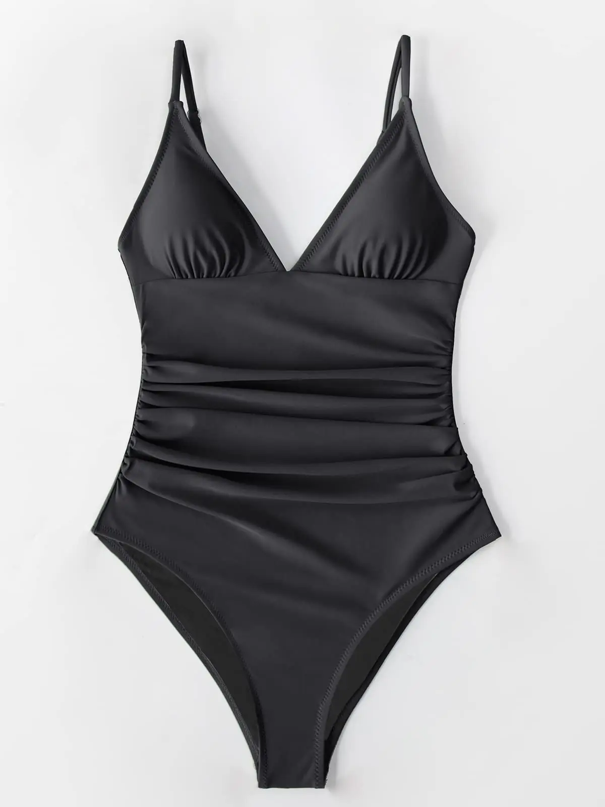 Maiô feminino de uma peça com controle de barriga, decote em V, franzido, push up, acolchoado, roupa de banho, verão, praia