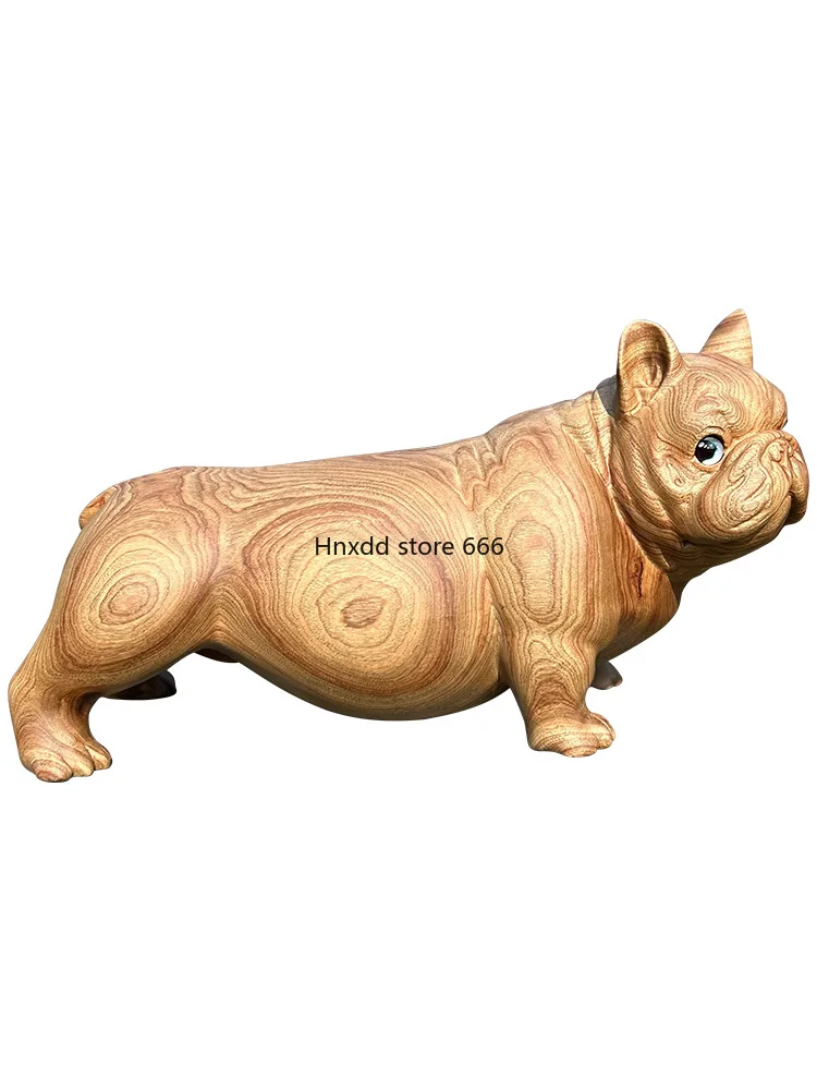 French Bulldog camphor wood carving animal cute ornament