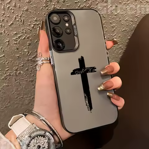 Case For Samsung Galaxy S25 Ultra S24 S23 S22 S21 Plus S20 FE A15 A35 A53 A54 A55 Stylish Three-Color Cross Matte Phone Cover