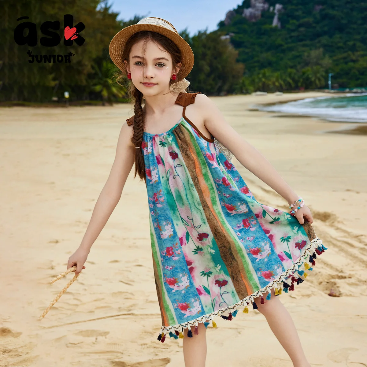 

Ask Junior Girlsvacation Travel Season Children's Thin National Style Strap Princess Travel Vacation Summer Dress