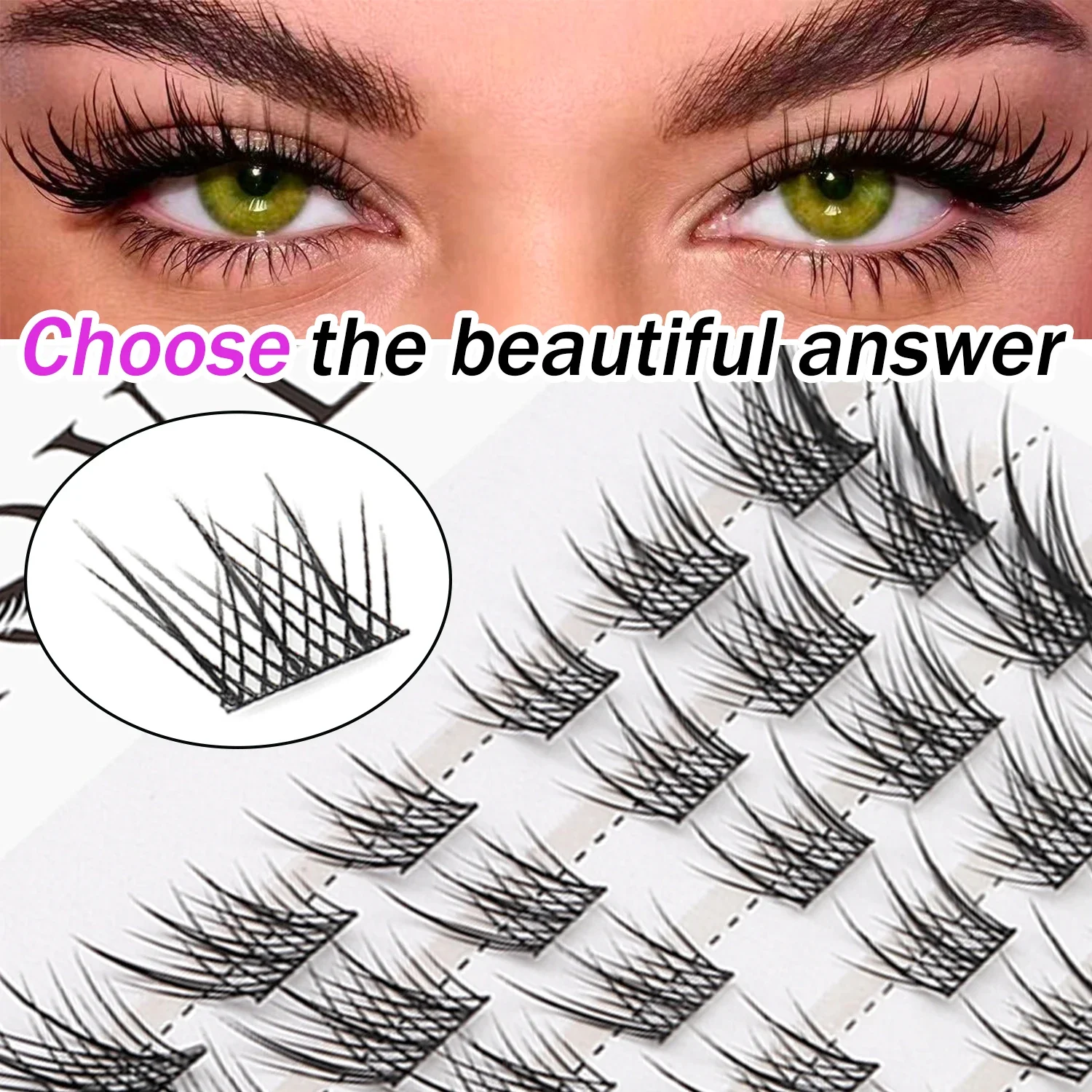 12 Rows Fox Eye Cluster Individual Segment Eyelashes Wispy Fluffy D-Curl DIY False Lashes for Beginners Winged Look