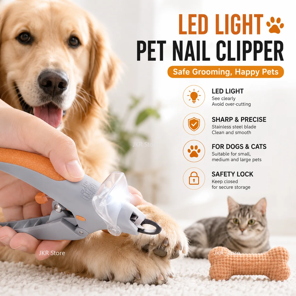 Cortauñas para Mascotas con Luz LED, Tijeras para Cortar Uñas de Perros y Gatos, Accesorios de Limpieza y Recorte de Uñas para el Hogar