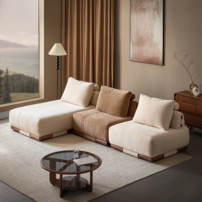 

Free Combination Solid Wood Fabric Tofu Block Movable Backrest Small Apartment Living Room Sofa