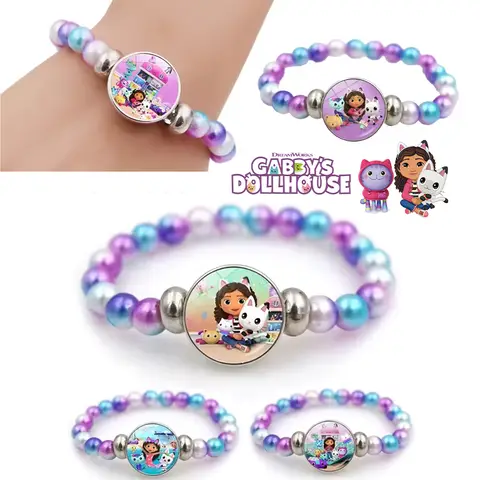 Bonita pulsera de casa de muñecas Gabby, pulsera de cuentas coloridas a la moda, accesorios de joyería dulce de Anime de dibujos animados, regalo de cumpleaños para niñas