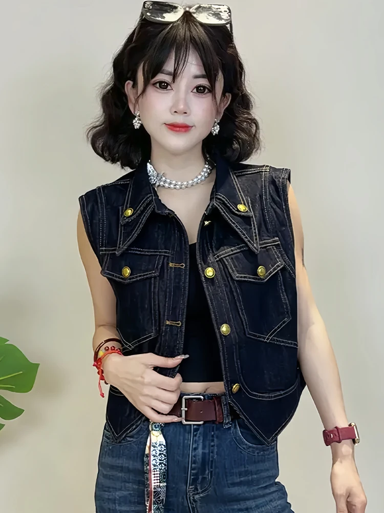 

Модный джинсовый жилет женский, повседневная верхняя одежда, корейская версия, осенняя новинка, стандартный тонкий, на одной пуговице