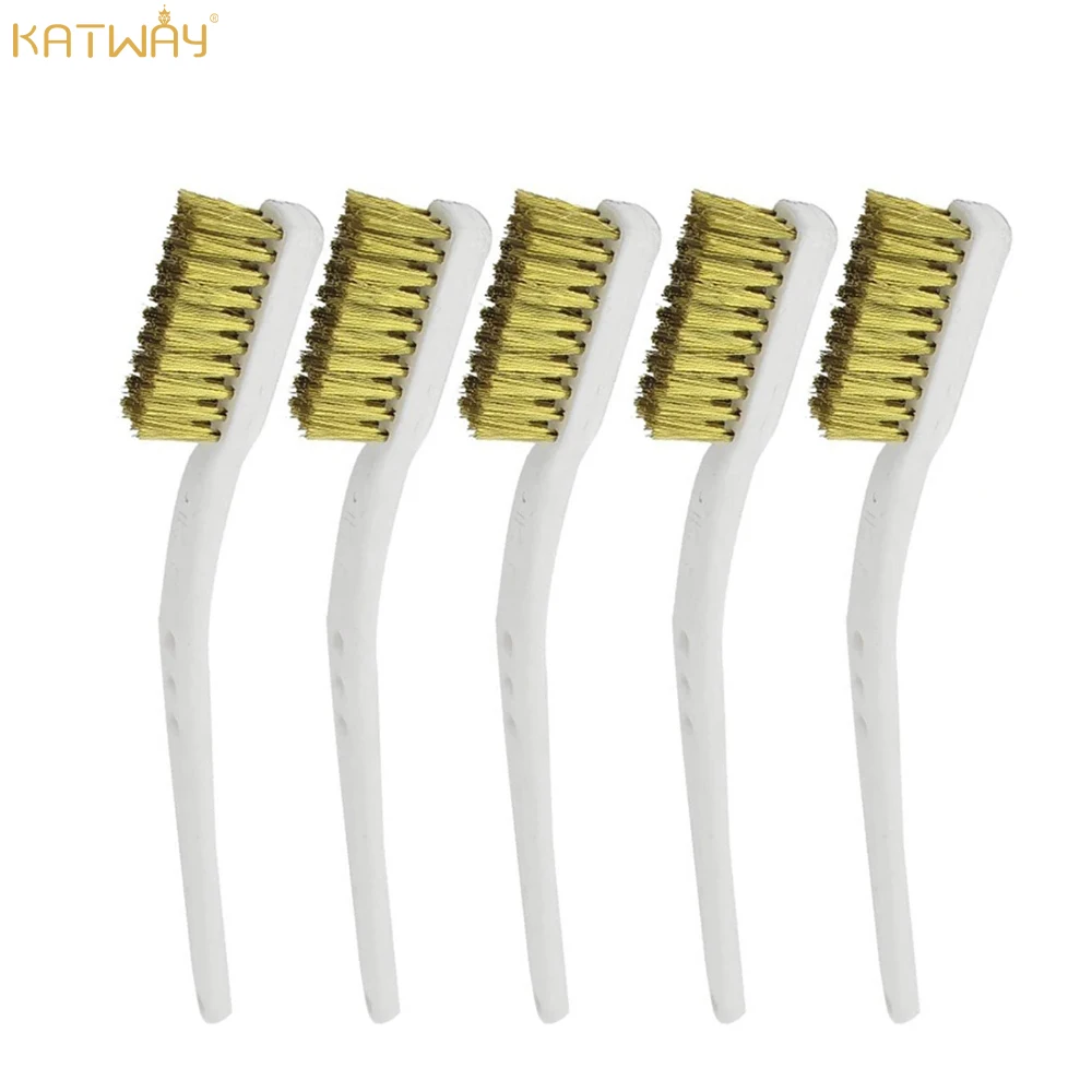 KATWAY 5Pcs Mini Brass Brush 175mm – Industrial Metal Polishing Paint Rust Remover Steel Wire Brushes Burring Cleaning HH-AA115