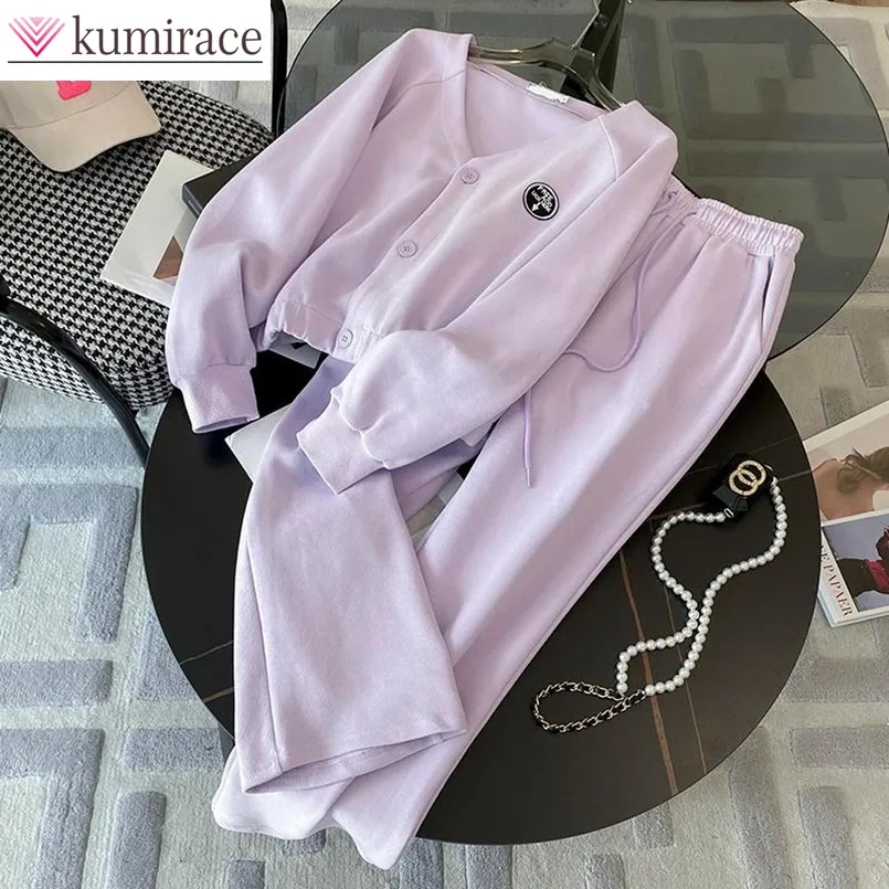 

Casual Sportswear Set for Women in Spring and Autumn New Western-style Age Reducing V-neck Top and Pants Two-piece Set