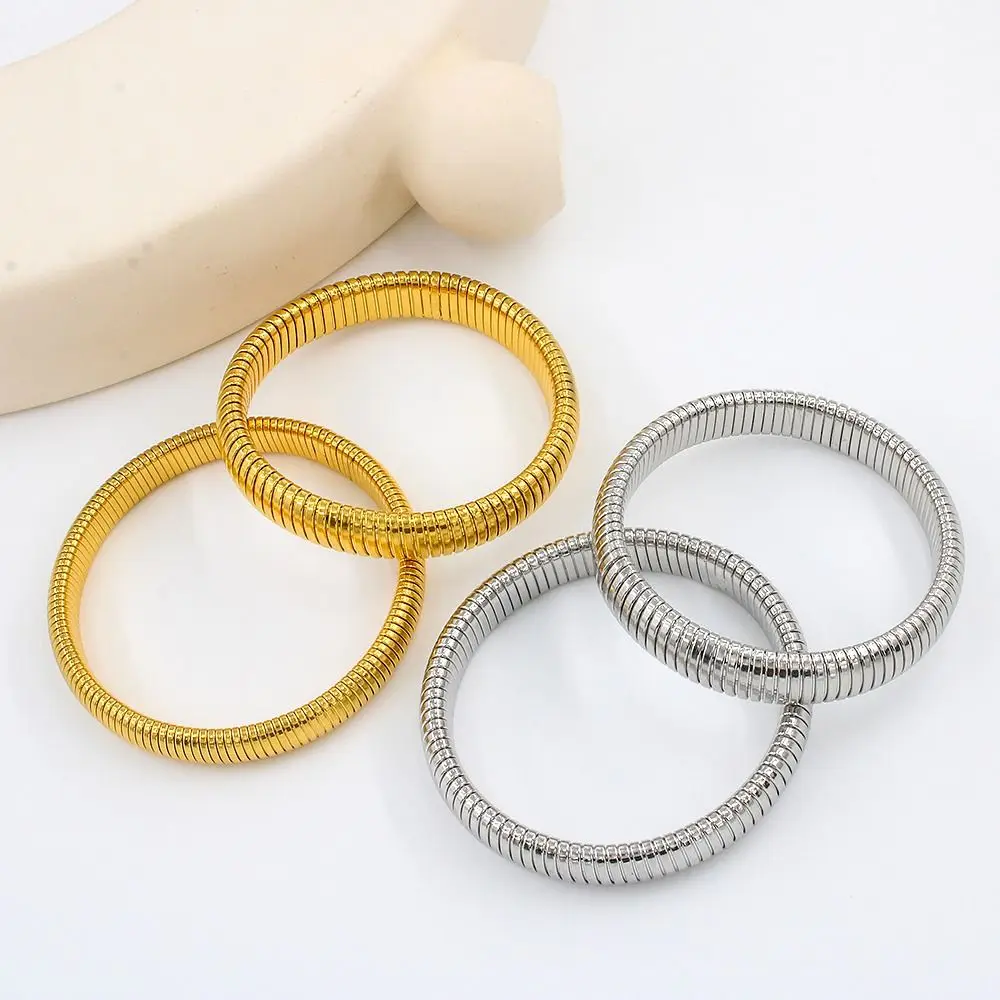 Waterproof Stainless Steel Elastic Bracelet for Women Punk Style Vintage Simple Design Hip Hop Spiral Bangle Girls