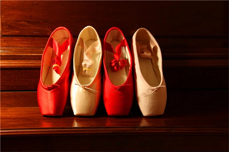 Pointe Shoes Ballet Size 34-42 Child and Adult Red Pink Shoes Professional Dance Shoes with Ribbons Shoes Woman