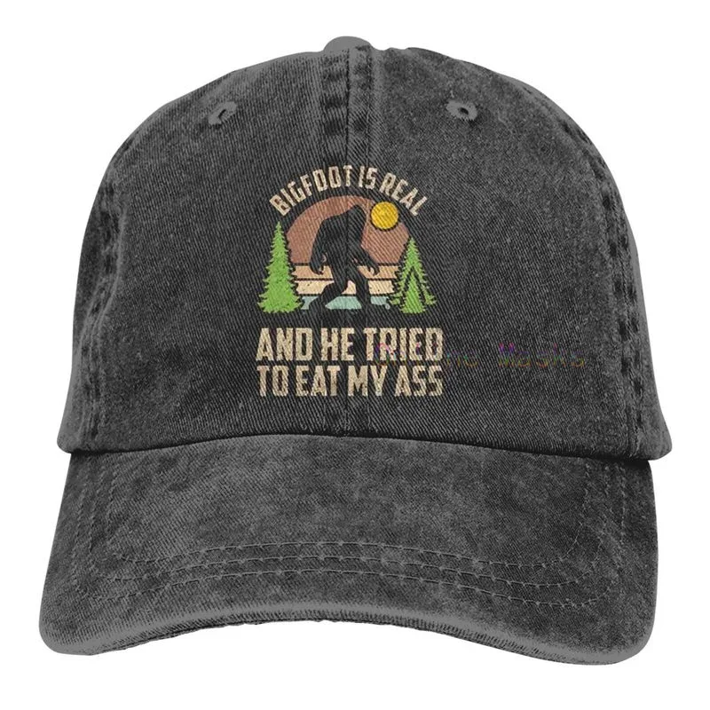 Bigfoot is Real and He Tried to Eat My Ass Baseball Cap Unisex Vintage Trucker Hat Adjustable Cowboy Hats for Mens Womens