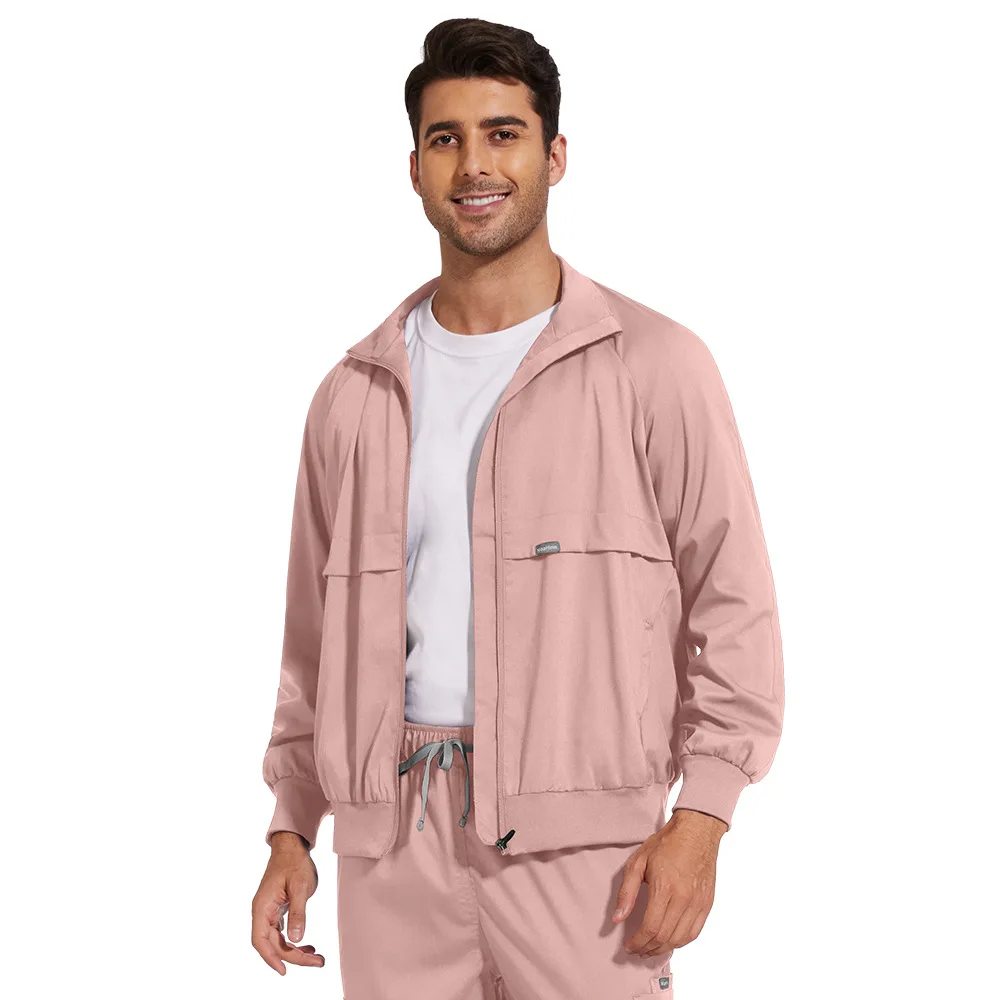 Veste de lavage pour vêtements, poche épaisse, col montant, uniforme à manches longues, blouse de laboratoire d'infirmière de haute qualité