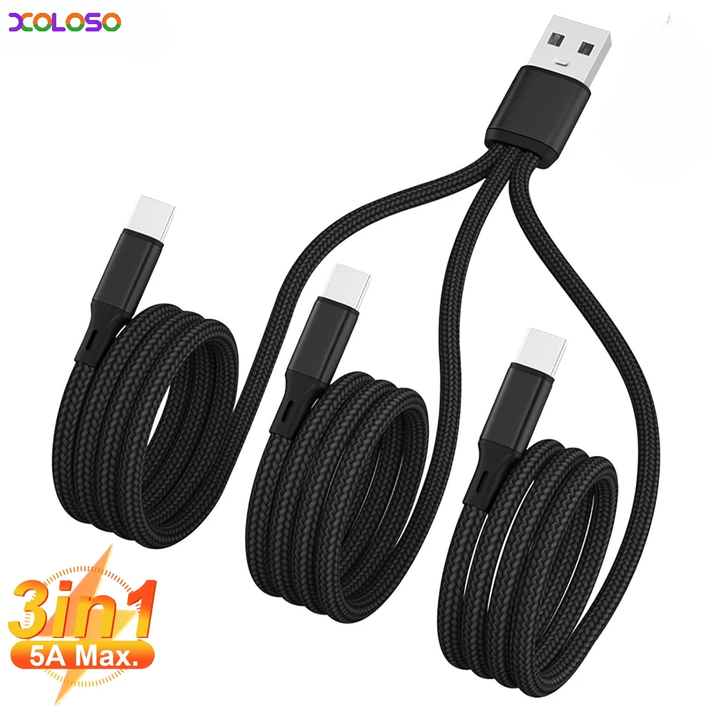 3 in 1 Fast Charging Cable  USB Type C Cable Supercharge For Huawei Mate60 P60 Honor Xiaomi USB C Fast Charging Cable Type-C USB