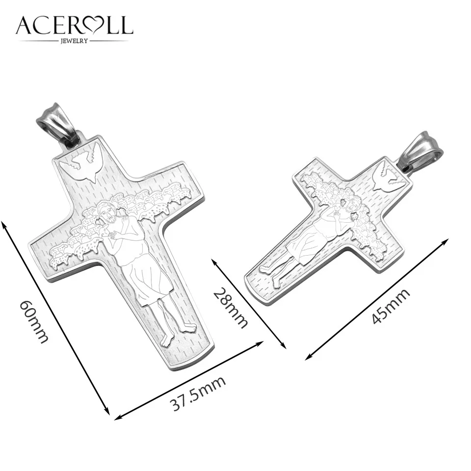 ACEROLL Catholic stainless steel pendant of the Shepherds\' Cross, the Pope\'s Cross