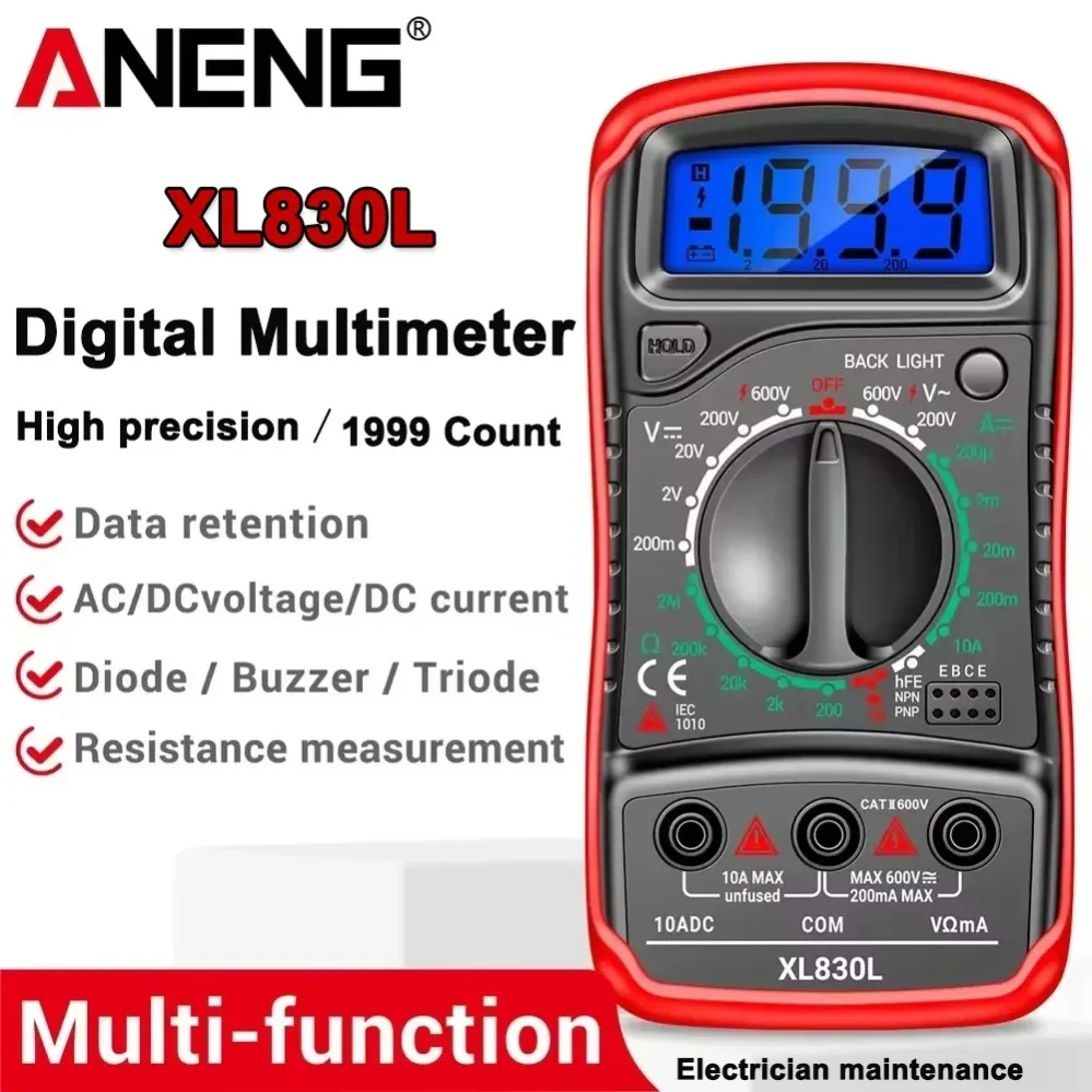 

ANENG XL830L Digital Multimeter Smart Voltage AC/DC Resistance Ammeter hFE Triode Ohm NCV Diode Multimetro Tester Meter Tools