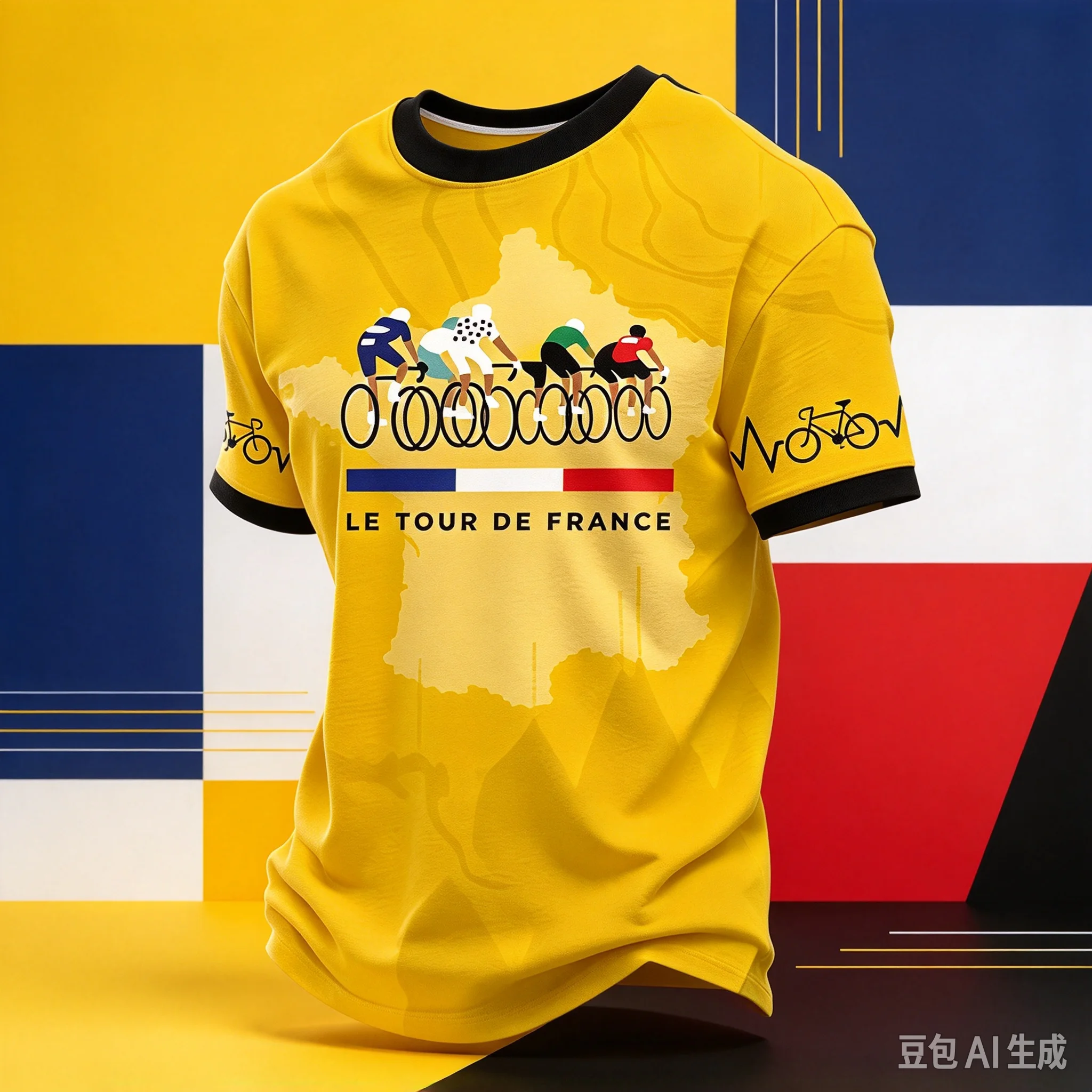 Men Women French Cycling Race Print Short Sleeve Crew Neck Casual Breathable Oversized Plus Size Vintage Retro Sports Fan Jersey