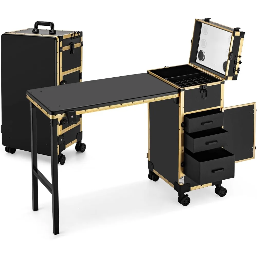 

Маникюрный столик на колесиках, складной стол для ногтей, 4 ящика, органайзер для макияжа, Bluetooth-динамик на колесах, дорожный косметичка