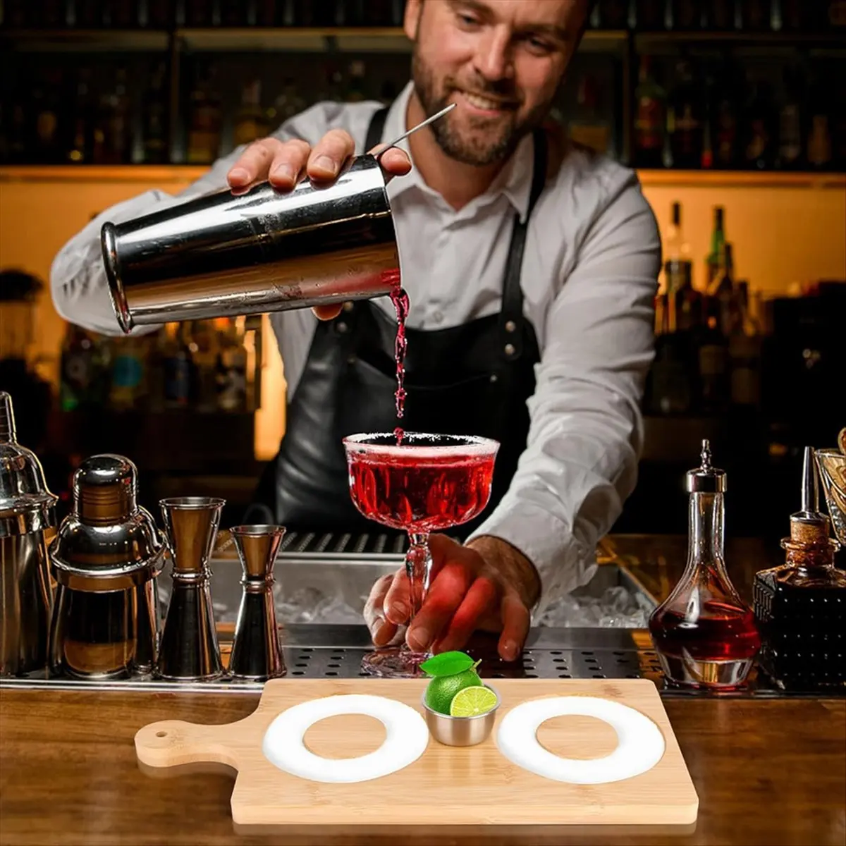 Salt Rimmer Set, Bar Rimmer Tray for Cocktails, Wood Glass Rimmer, Bartender Tool for Bars, Restaurants, Homes
