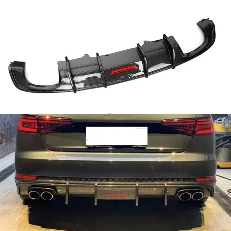 Carbon Rear Bumper Lip Diffuser For Audi A4 S line S4 B9 2017-2019 KB style Big fins Rear diffuser