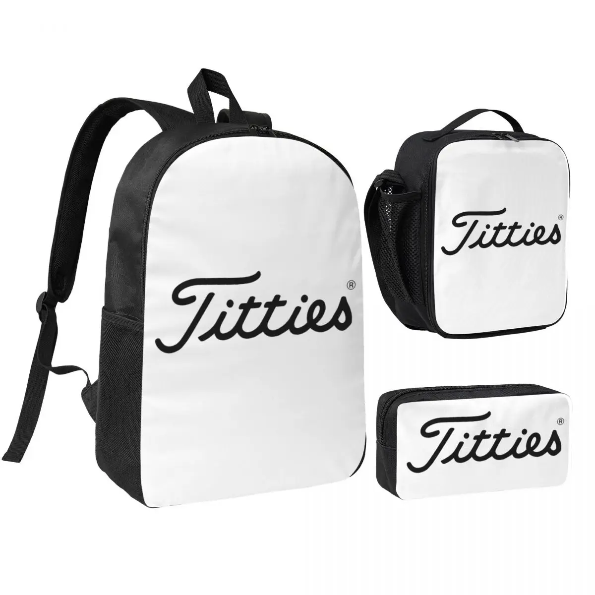 

Titties Golf Ball Backpack Student Boys Girls BookBag School Bag Computer Shoulder Bags 3ps Insulated Lunch Bag Pencil Case