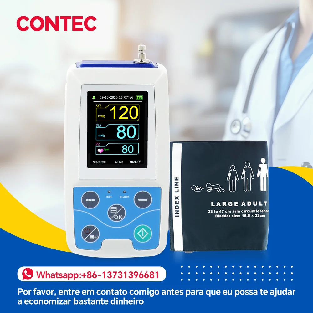 Monitor de Presión Arterial Ambulatorio Contec ABPM50 de Brazo, Monitor Holter NIBP de 24 Horas + Brazalete para Adultos, Niños y Adultos Grandes