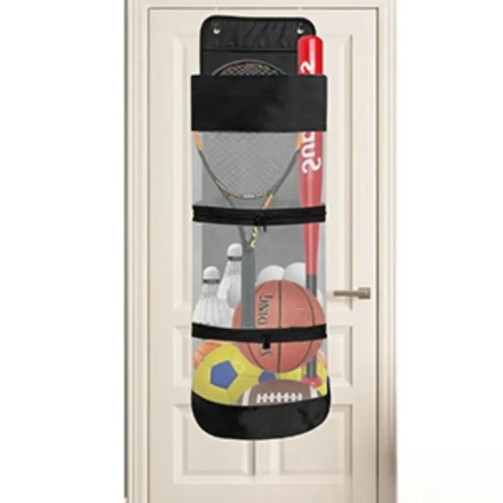 Tür Hinten Basketball Hängen Tasche Hängen Organizer Metall Haken Ball Lagerung Container Mesh Schwarz Praktisch