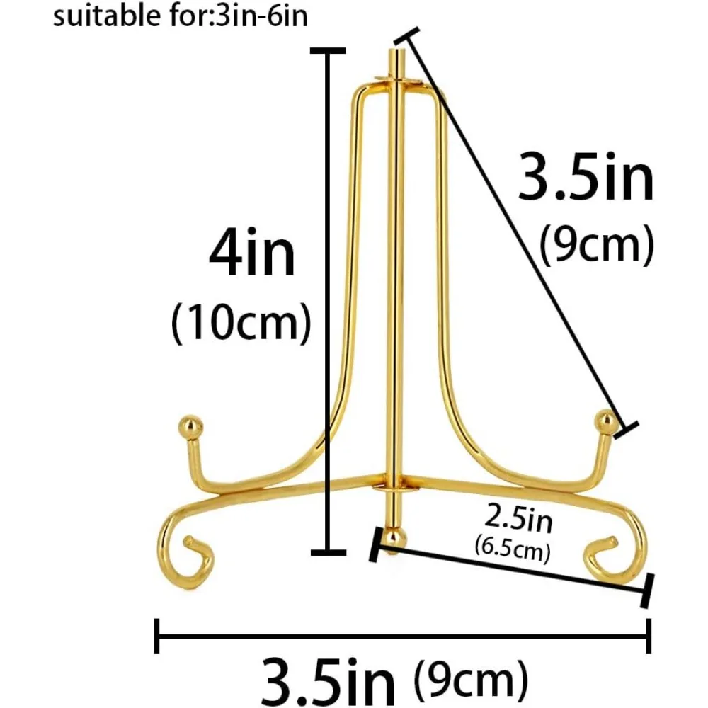 4 Inch Gold Easel Plate Holder Decorative Display Stands for Photo, Picture Frames, Decorative Plates(Pack of 4)
