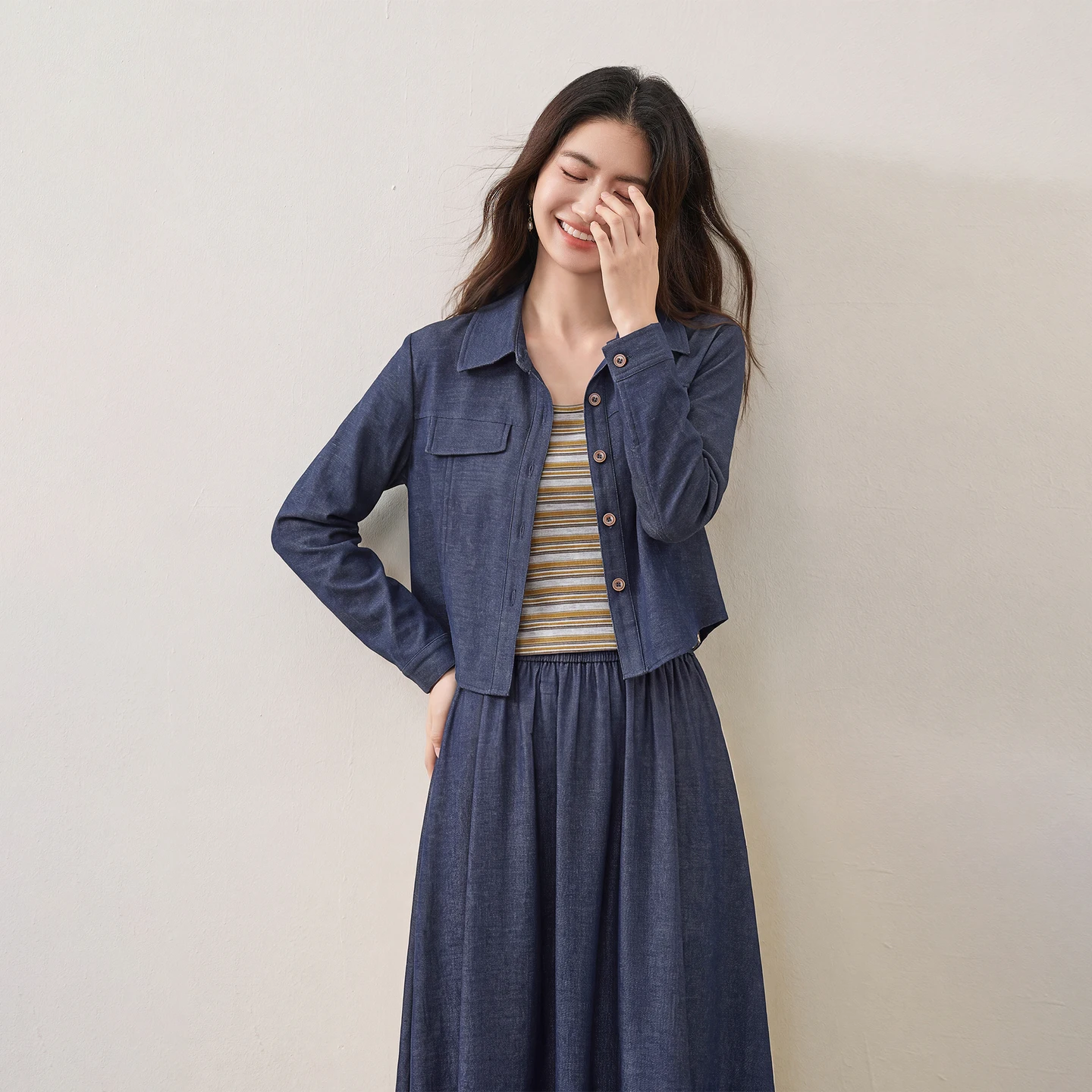 SENTUBILA 3 Piece Denim Set Women's Skirt Suit 2026 Autumn Elegant Outfit for Ladies Jacket A Line Skirt Matching Sets 163ZC8114