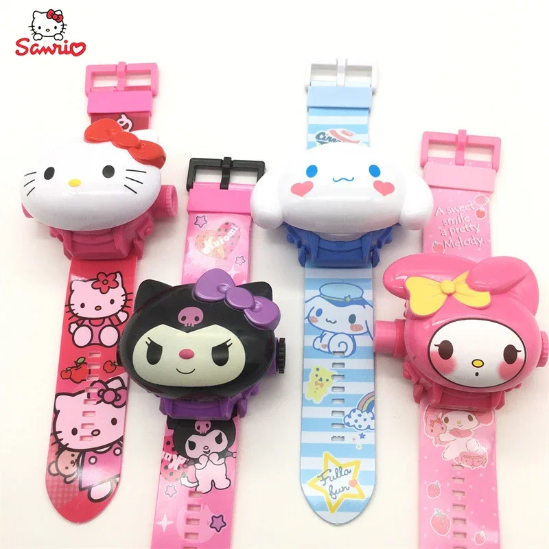 Часы Kawaii Sanrio Cinnamoroll, проектор Glow Hello Kitty My Melody Kuromi, аниме-фигурка, электронные часы, флип, детская игрушка