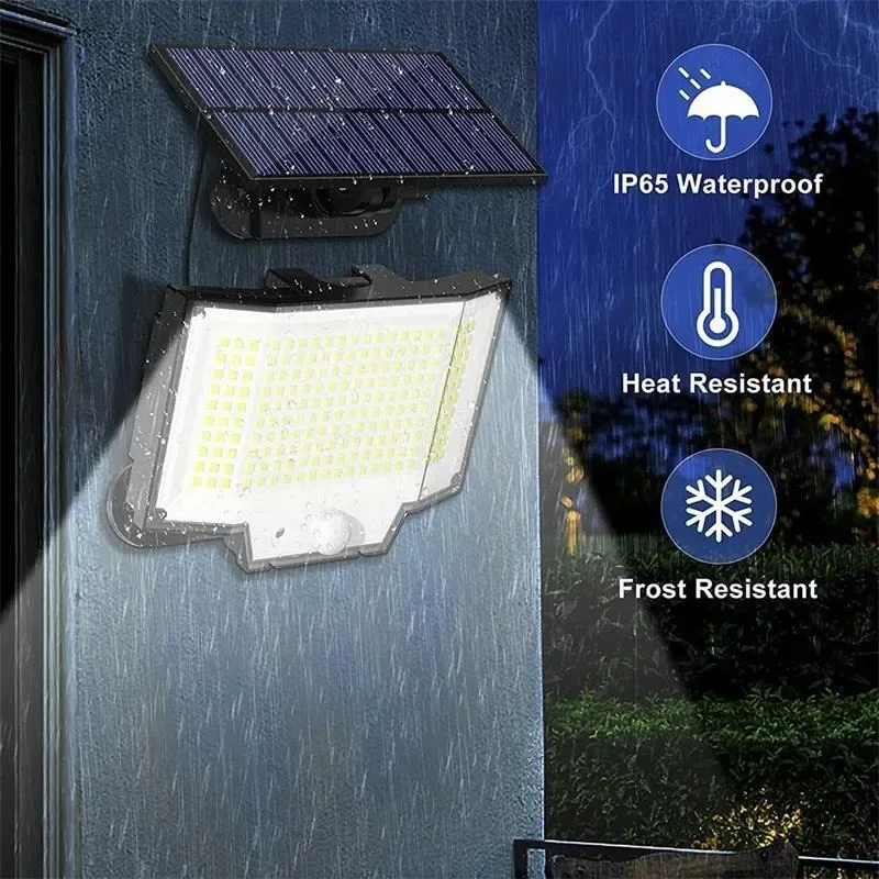 Panel Solar de luz led para exteriores, reflector de tipo dividido con Sensor de movimiento y seguridad, lámpara impermeable para jardín y garaje, 118/202/228LED