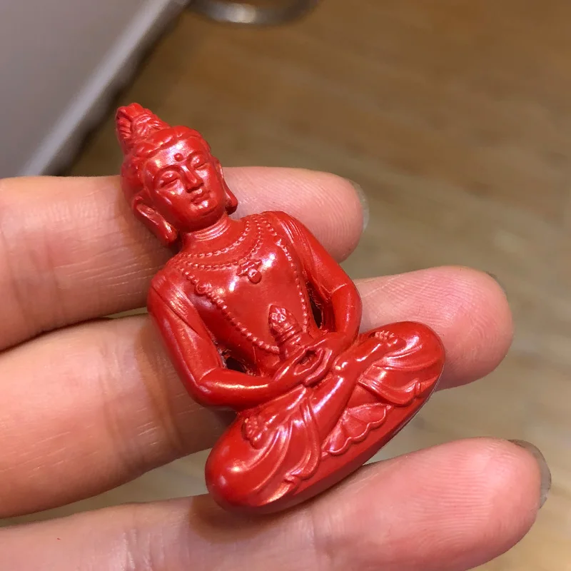 Red cinnabar Amitabha statue pharmacist  pendant, Shakyamuni Buddha's three treasures, Buddha's ancestor pendant, sitting Buddha