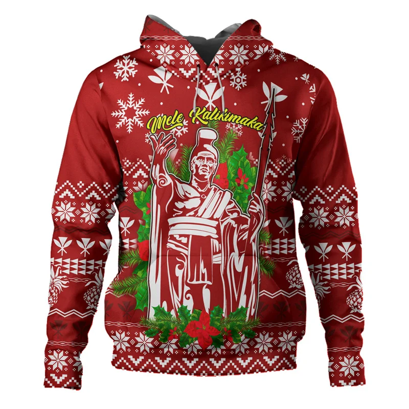 

Polynesia Graphic Hoodie For Men Merry Christmas Hawaiian Ugly Christmas Pattern Pullover Sweatshirts Oversized Top Hoodies