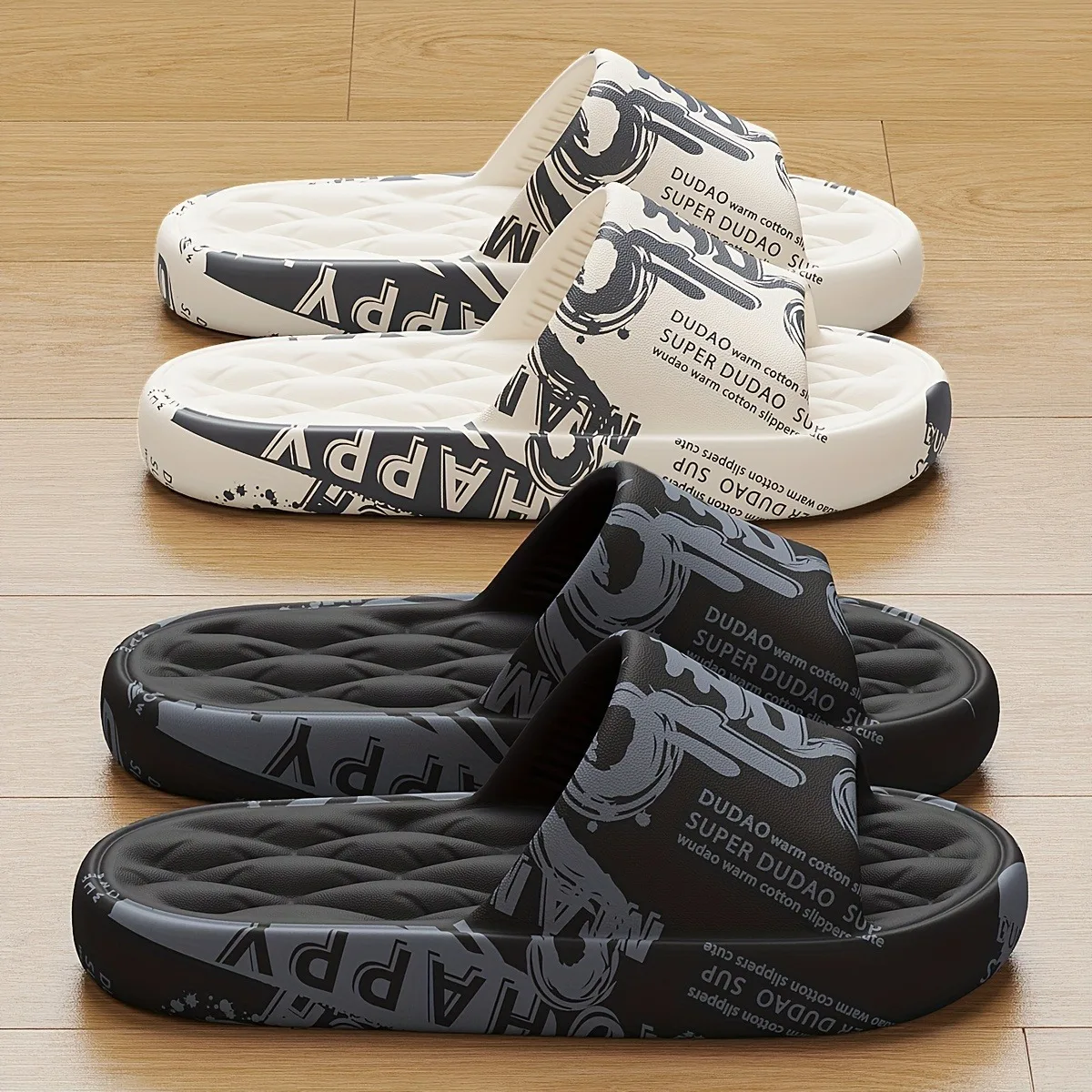 Diapositivas de Graffiti EVA a la moda para hombres y mujeres, diseño suave y cómodo en blanco y negro, patrones juguetones, ropa informal para el hogar y al aire libre