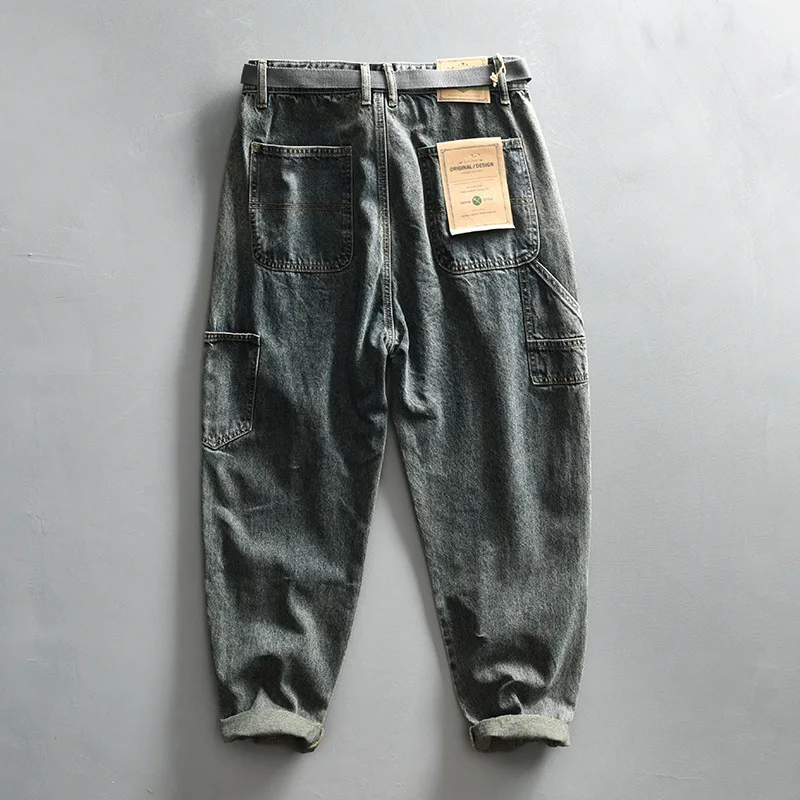 Celana Jeans lurus lancip Vintage baru musim semi 2024 untuk pria pakaian kargo katun lembut kasual Streetwear celana pria KK1035