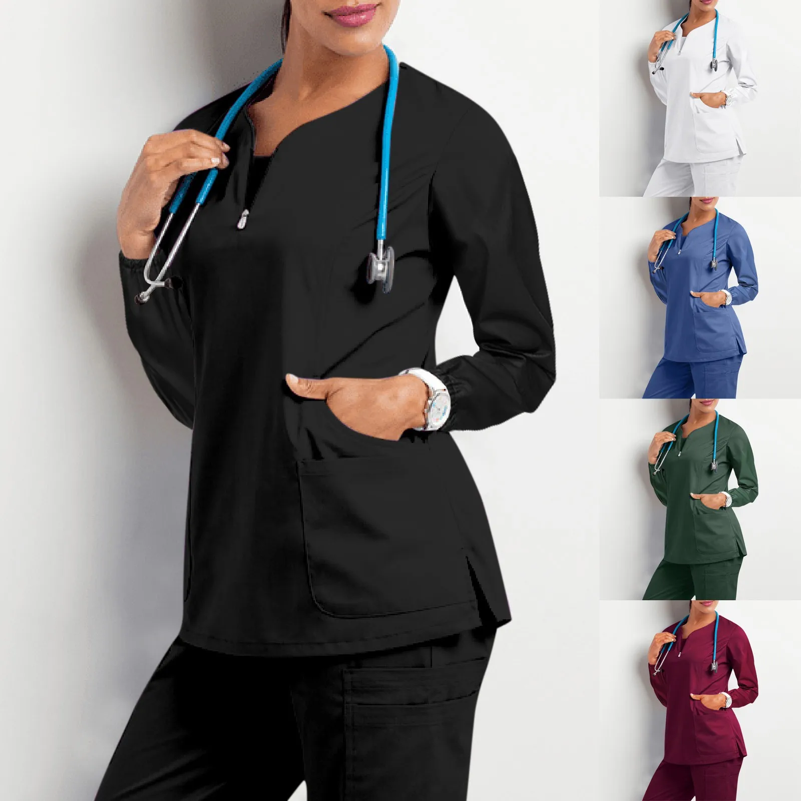 Women's Medical Clothes for Women 2023 Short Sleeve V-Neck Pocket Care Workers T-Shirt Tops Summer Uniformes