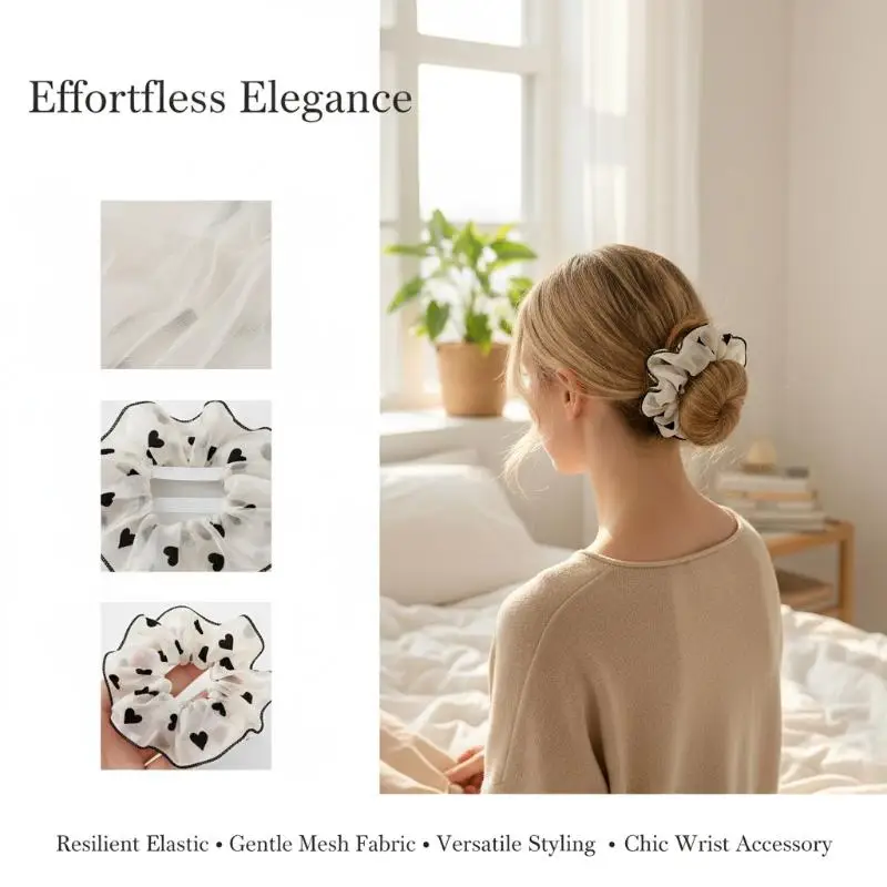 Floral Polka Dot Hair Scrunchies 3Pcs, Minimalist Sweet Fabric Hair Ties for Girls, Elastic Soft Hair Accessories for Wear Gift