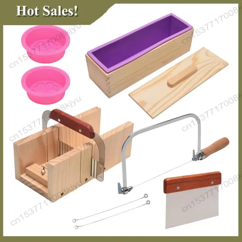 -A23G 9PCS Silicone Soap Molds Kit,Rectangular Wooden Silicone Soap Mold Cutter Slicerhandmade Soap DIY For Soap Cake Making