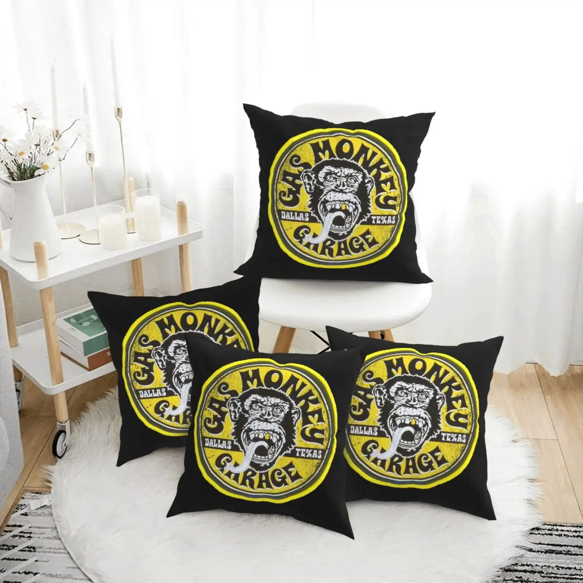 Gas Monkeys Garage 4 Uds funda de almohada cuadrada funda de almohada cojín con cremallera almohada decorativa cómoda para el hogar dormitorio