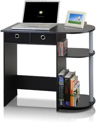 

Home Laptop Notebook Computer Desk/Table with 2 Drawer Bins, Black/Grey/Black