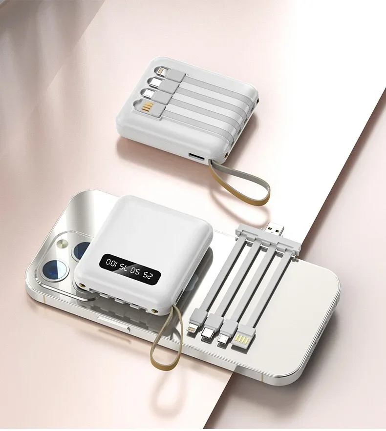 Mini with Its Own Cable Power Bank 20000mAh Fast Charging with Its Own 4-wire Mobile Power Supply with LED Light