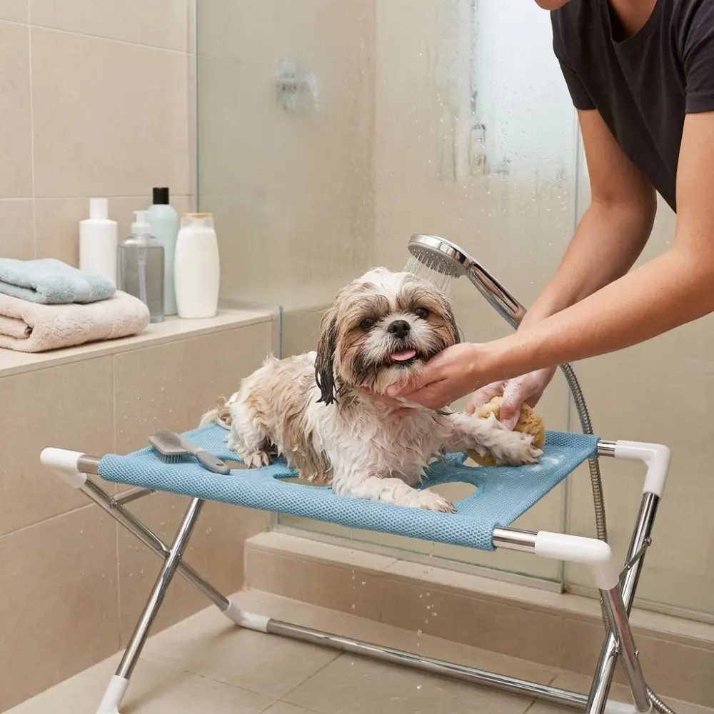Quick Drying Folding Pet Grooming Hammock Anti-Scratch Adjustable Dog Grooming Table Stand Detachable Collapsible