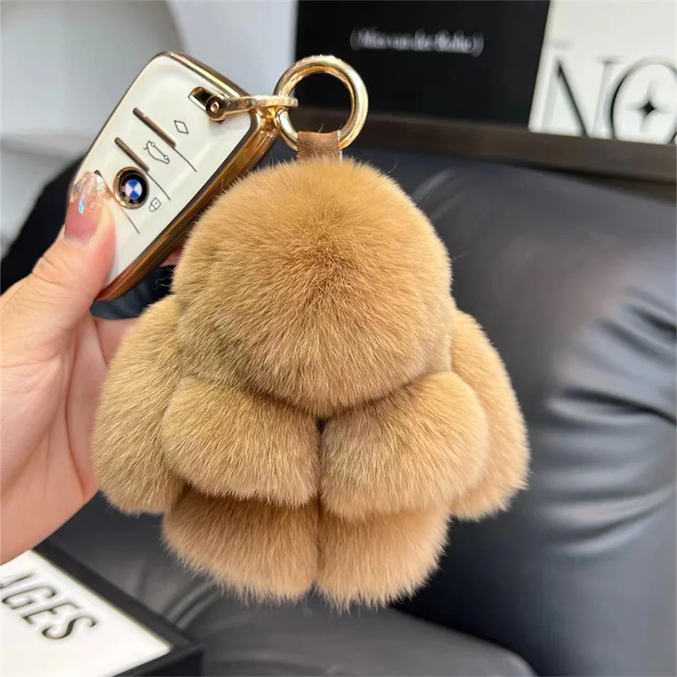 2024 Mini Rabbit Fur Keychain Women Bag Car Key Chain Cute Bunny Pendant Decoration Jewelry Bags Hangings Accessories Gifts
