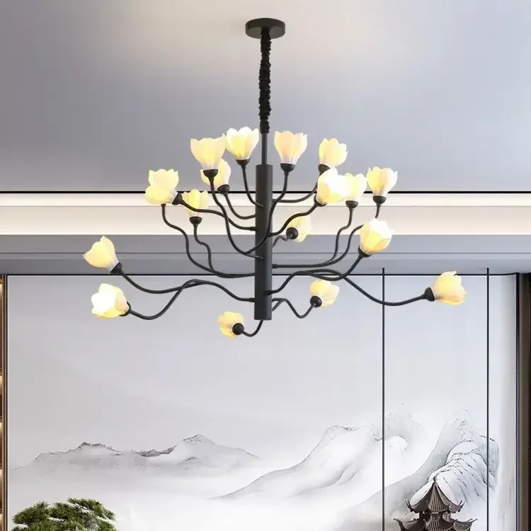 Led Tulip flower Ceramic Chandelier retro tree Branch hanging lamp Living Room Gold Black Art Home loft Hotel Lobby ceiling lamp
