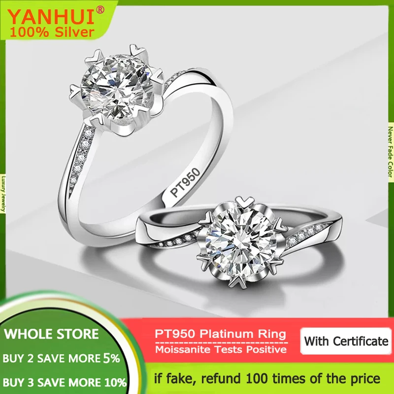 

Luxury PT950 Platinum Ring Round Excellent Cut 1 Carat Moissanite Rings for Women Cocktail Wedding Band Fine Jewelry