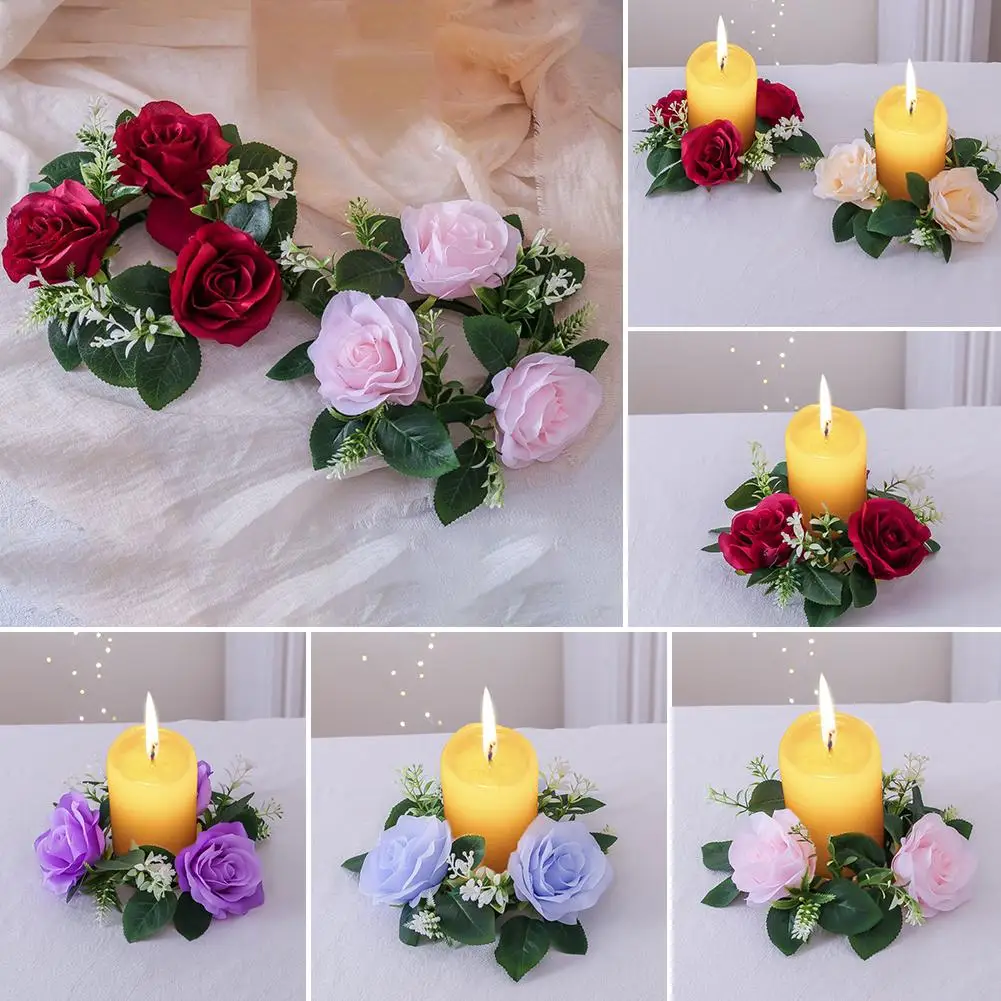 Ślub Świąteczny Świecznik Wieniec Sztuczna Róża Centerpieces Decor Home Wedding Wedding Party Garland Table Candle I2m3