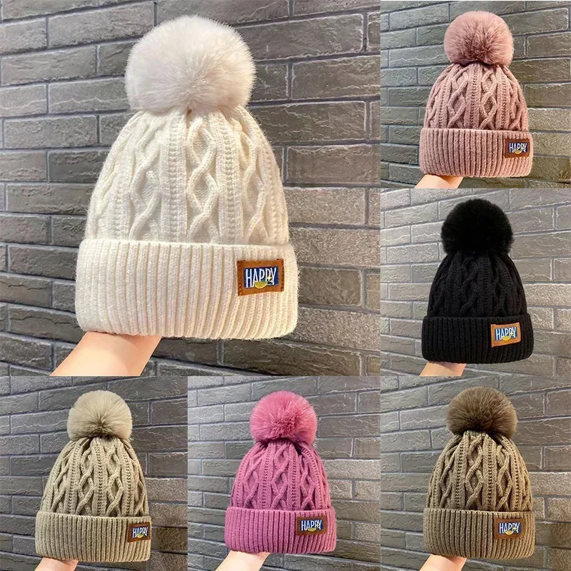 

Fashion Women Pompoms Hat Hairball Hat Thickened Winter Warm Hat Stylish Beanie Hats Casual Outdoor Knitted Cap