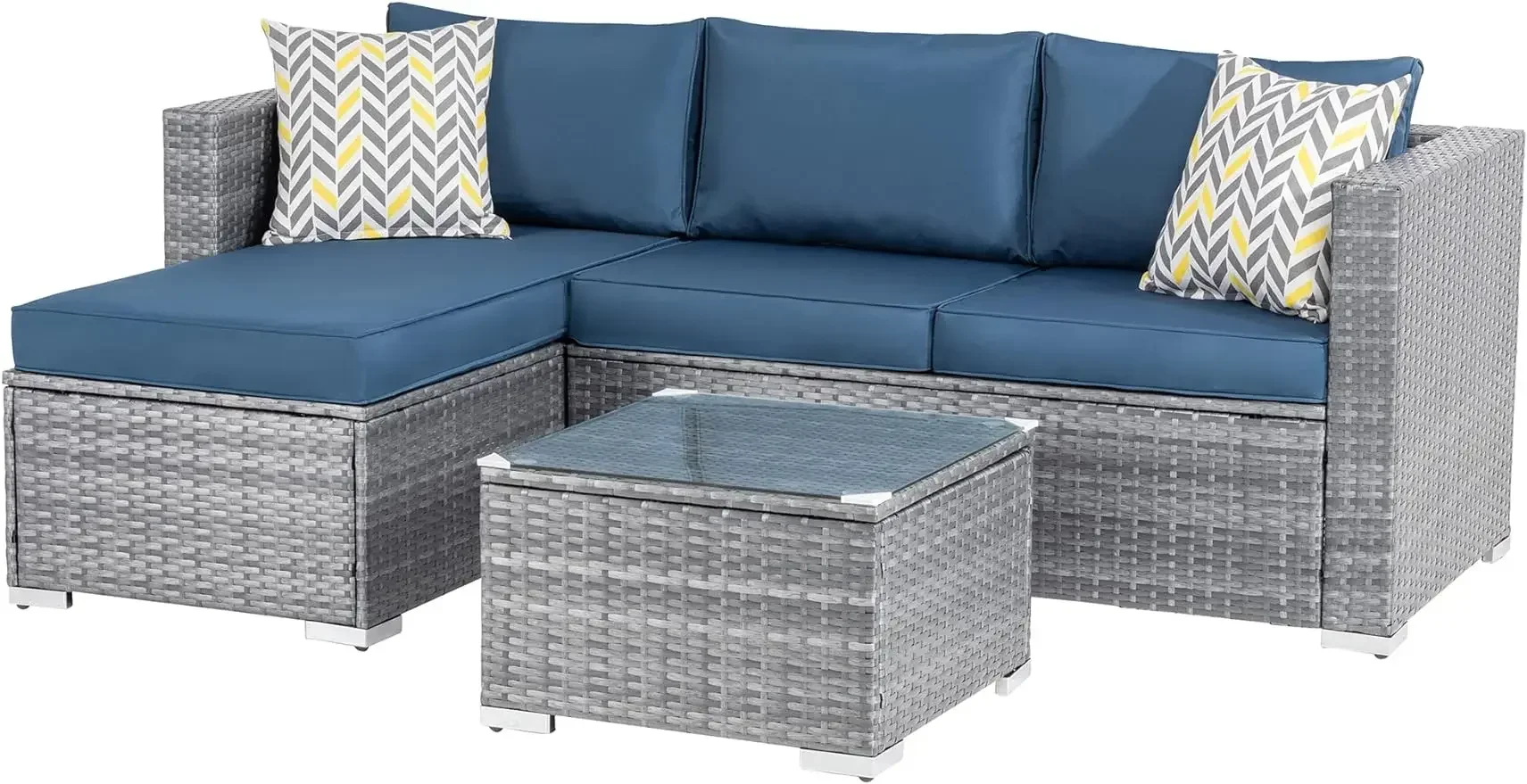 

Shintenchi Patio Furniture Sets 3 Pieces Outdoor Sectional Sofa Silver All-Weather Rattan Wicker Sofa Small Patio