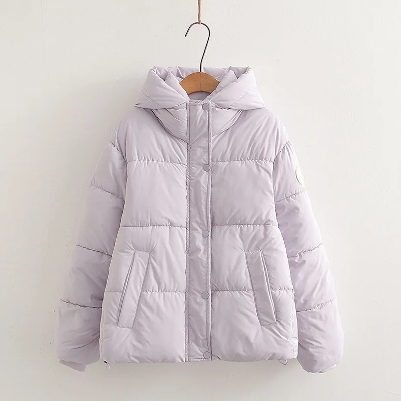 [مخزون جاهز] سترة نسائية شتوية سميكة ودافئة عالية الجودة من القطن سترات نسائية بأكمام مستديرة وقلنسوة وسترات صغيرة سميكة