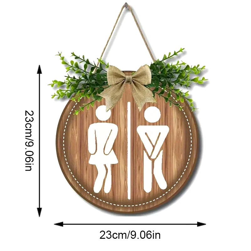 ريفي إكليل خشبي علامة جدار ديكور لوحة مستديرة علامات باب الغسيل معلقة علامة الحمام للجنسين المرحاض ديكور مضحك #6