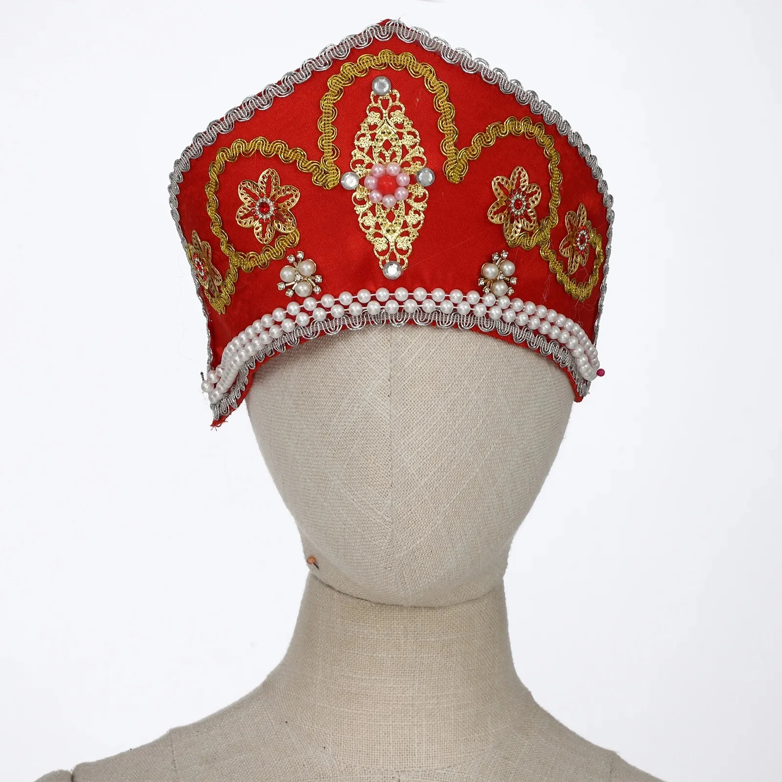 الروسية العرقية الأقلية أغطية الرأس النساء اليدوية للطي عقال عصر النهضة تيودور تاج الرقص الوطني مطرز غطاء الرأس الإيكان #5